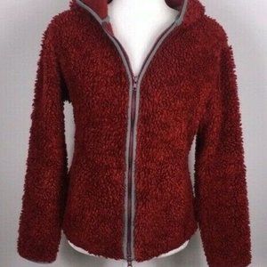 Athleta Red Fuzzy Furry Warm Zip Up Hoodie Hooded Very Warm!